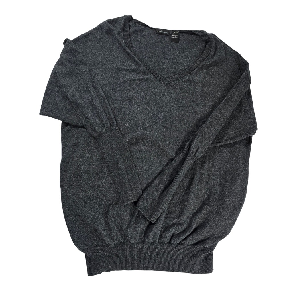 Moda International Mens Gray Cotton Cashmere V-Neck Dolman‎ Sweater Small